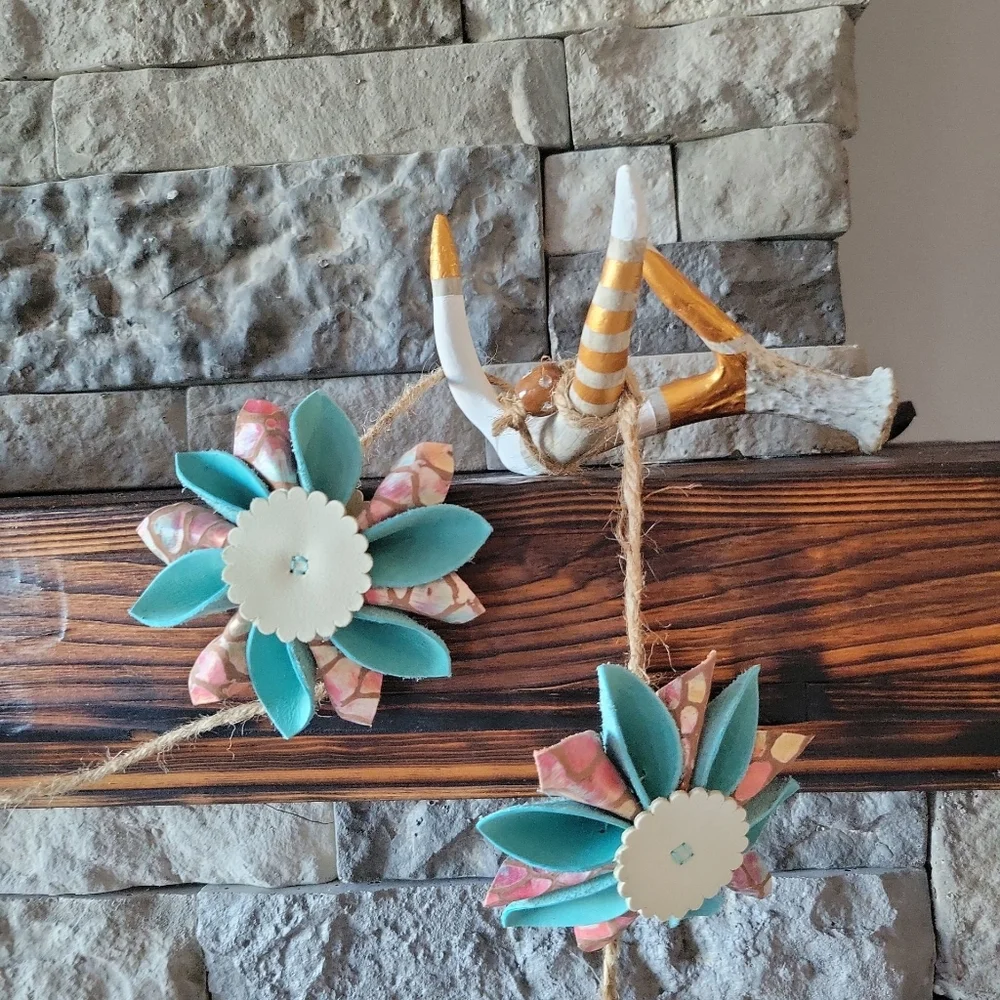 ​ Leather Flower Garland Hand Crafted Christmas Decor Unique Rustic Western